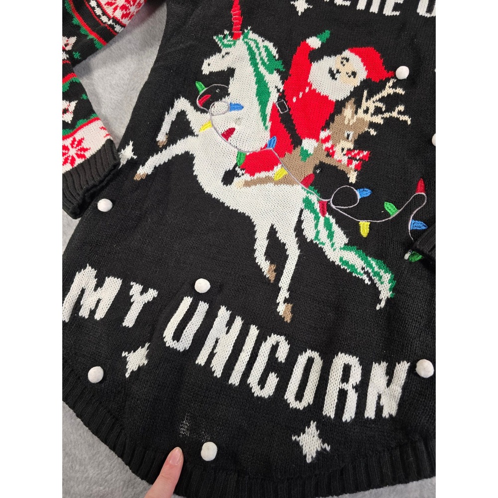 No‎ Boundaries Knit Ugly Christmas Sweater Size Small Santa Unicorn - Picture 6 of 9